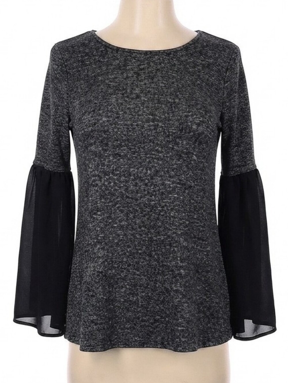 Design Lab Chiffon Bell Flare Sleeve Flowy Top Womens Size Small Gray Black